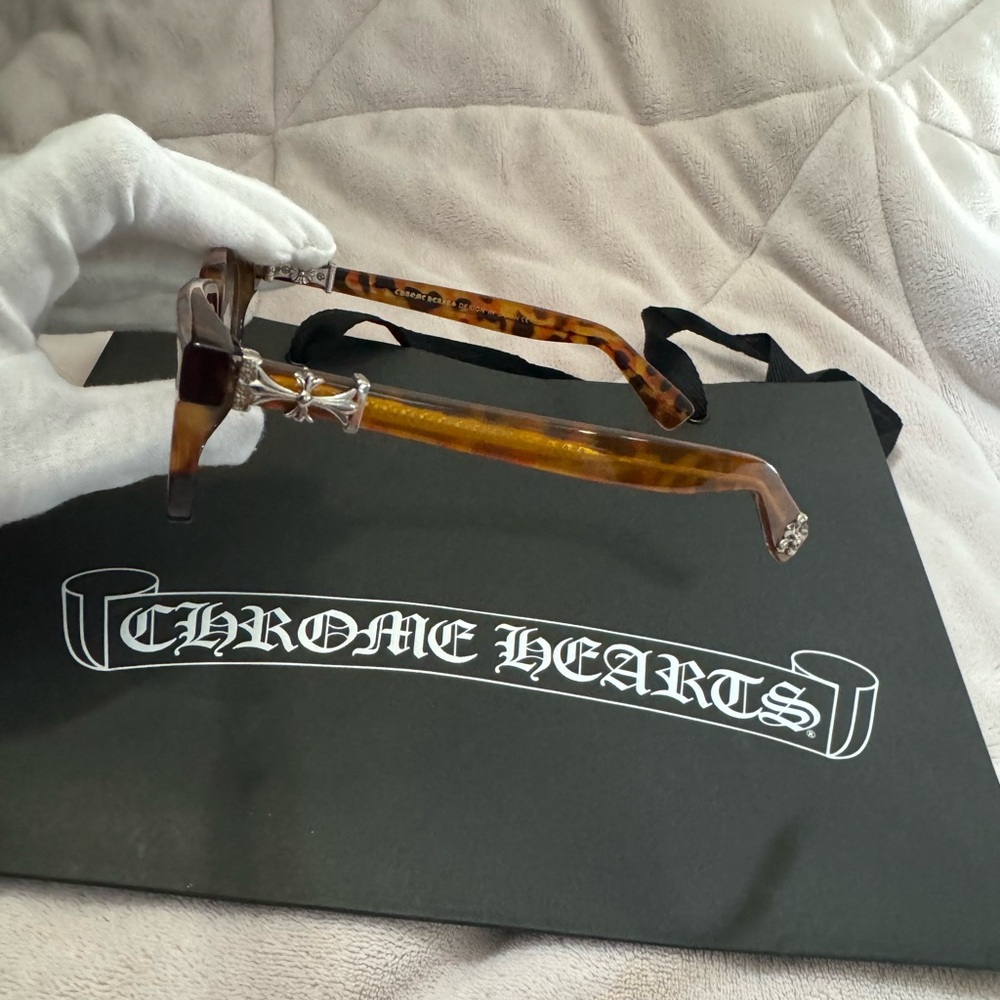 Chrome Hearts Tortoiseshell Brown & Amber Sunglasses with Silver Cross Accents